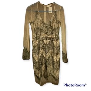 A'GACI black lace cream mesh long sleeve dress new with tags large